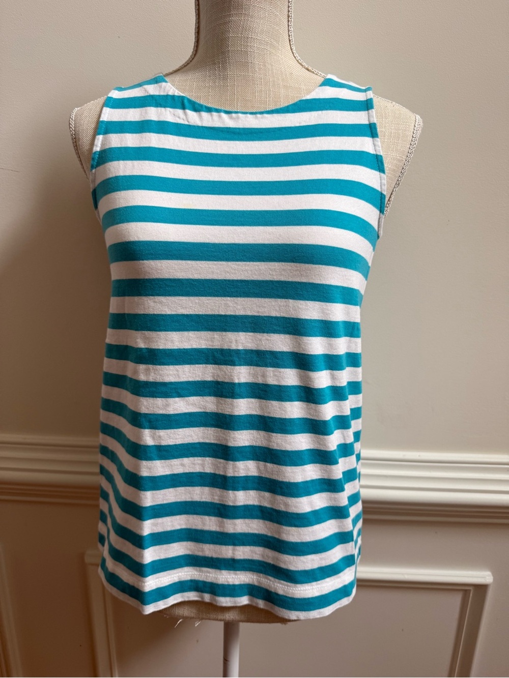 LOFT Teal and White Striped Sleeveless Tank